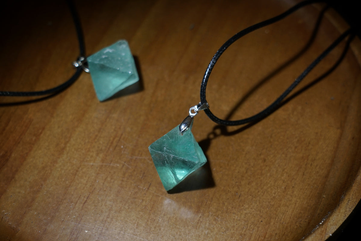 Green Fluorite Cube Necklace | Natural 2cm Pendant on Vegan Cord