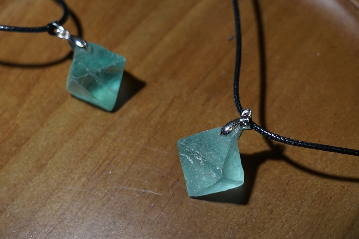Green Fluorite Cube Necklace | Natural 2cm Pendant on Vegan Cord