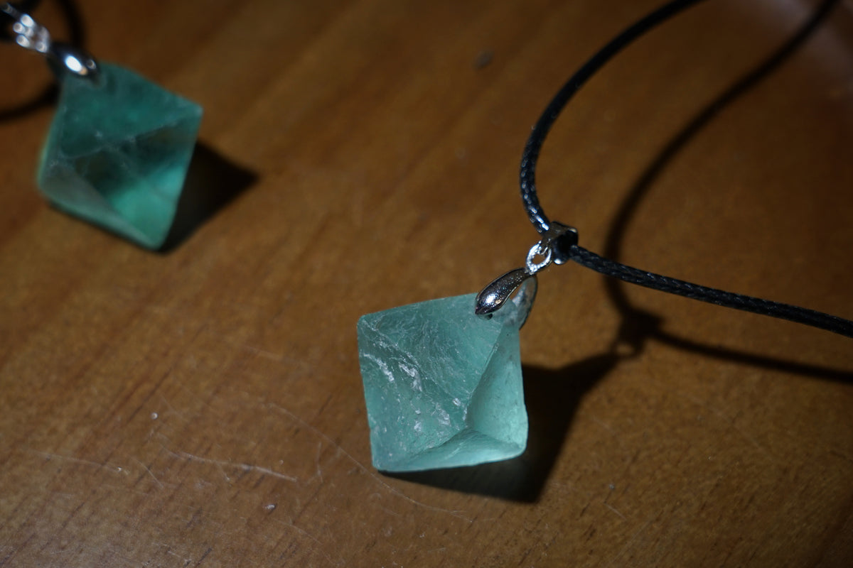 Green Fluorite Cube Necklace | Natural 2cm Pendant on Vegan Cord