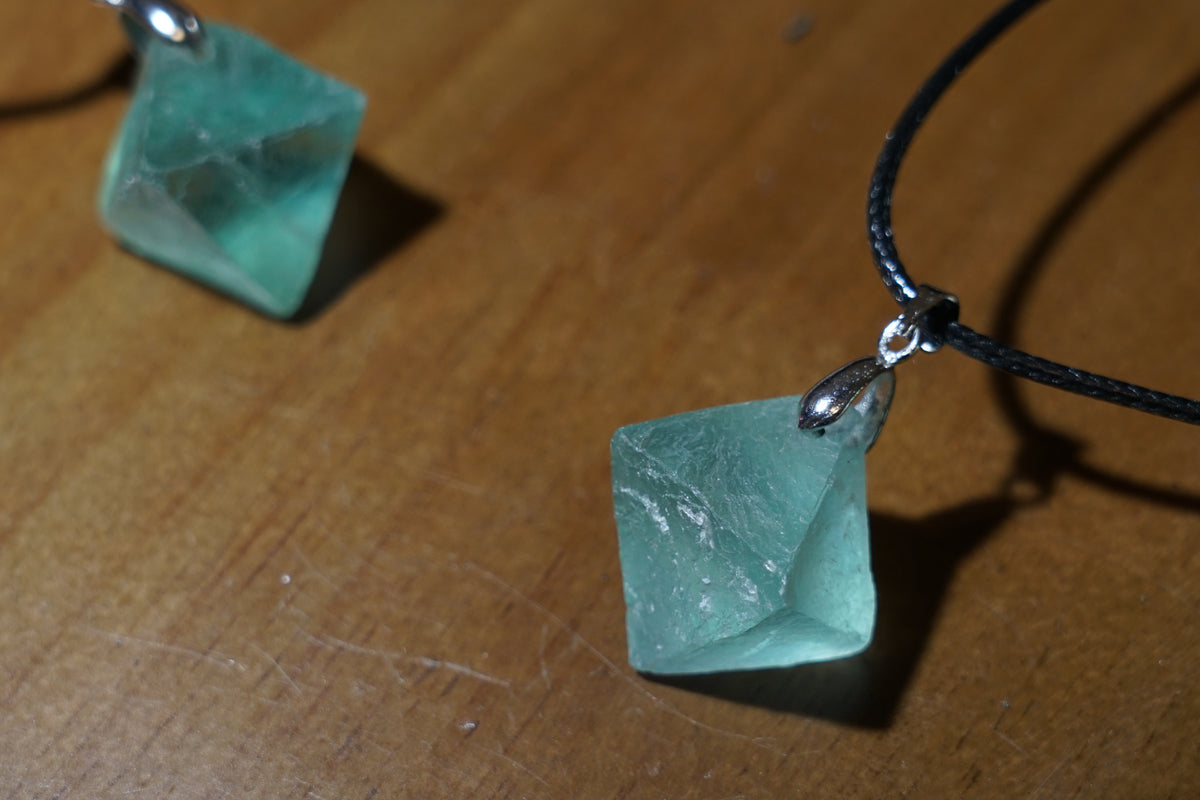 Green Fluorite Cube Necklace | Natural 2cm Pendant on Vegan Cord