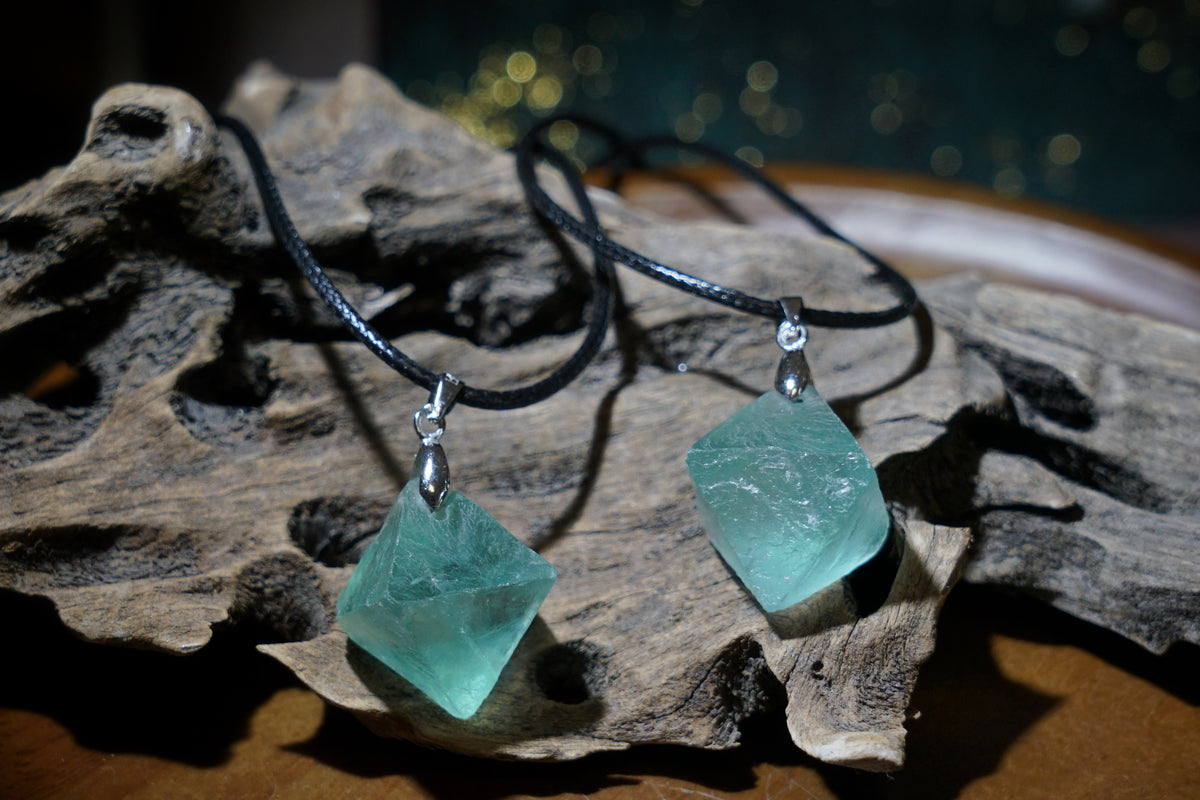 Green Fluorite Cube Necklace | Natural 2cm Pendant on Vegan Cord