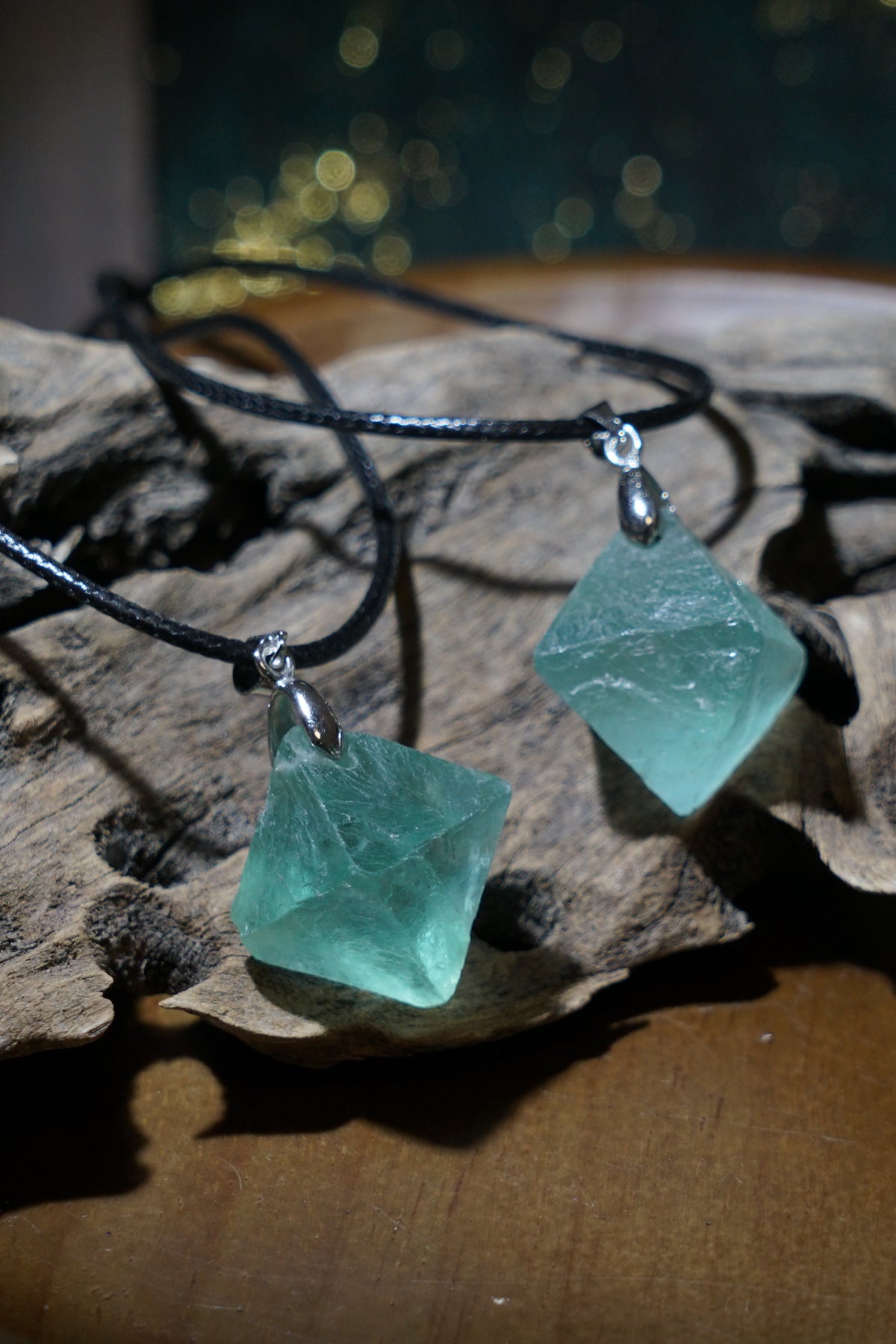 Green Fluorite Cube Necklace | Natural 2cm Pendant on Vegan Cord