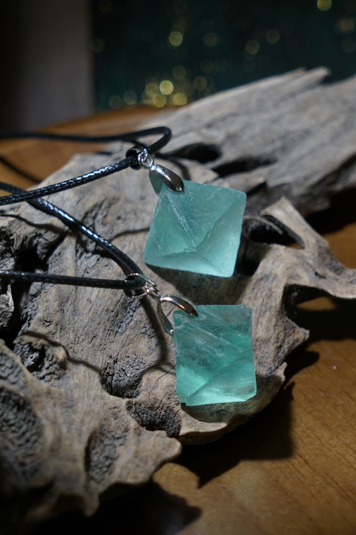Green Fluorite Cube Necklace | Natural 2cm Pendant on Vegan Cord