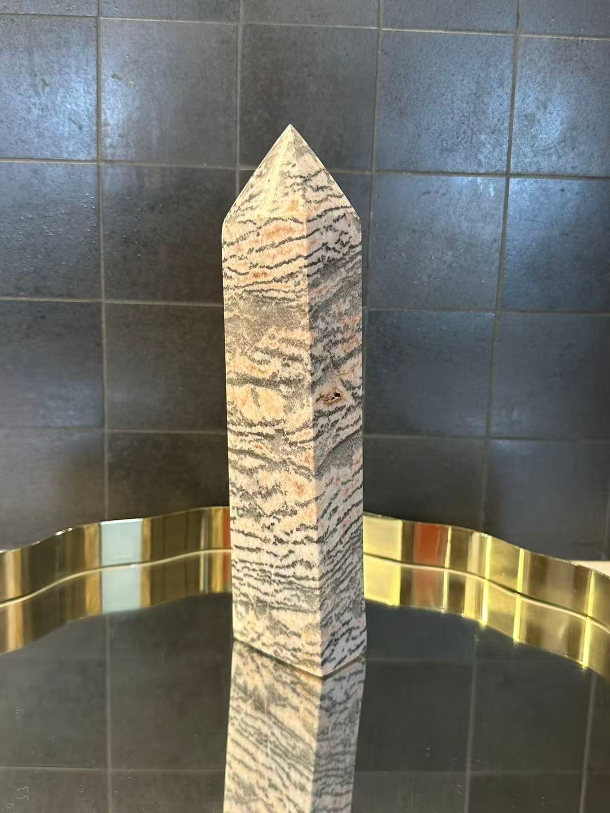 Pink Zebra Jasper Tower with Rose & Cream Banding | 999g 23cm Exact Piece #1