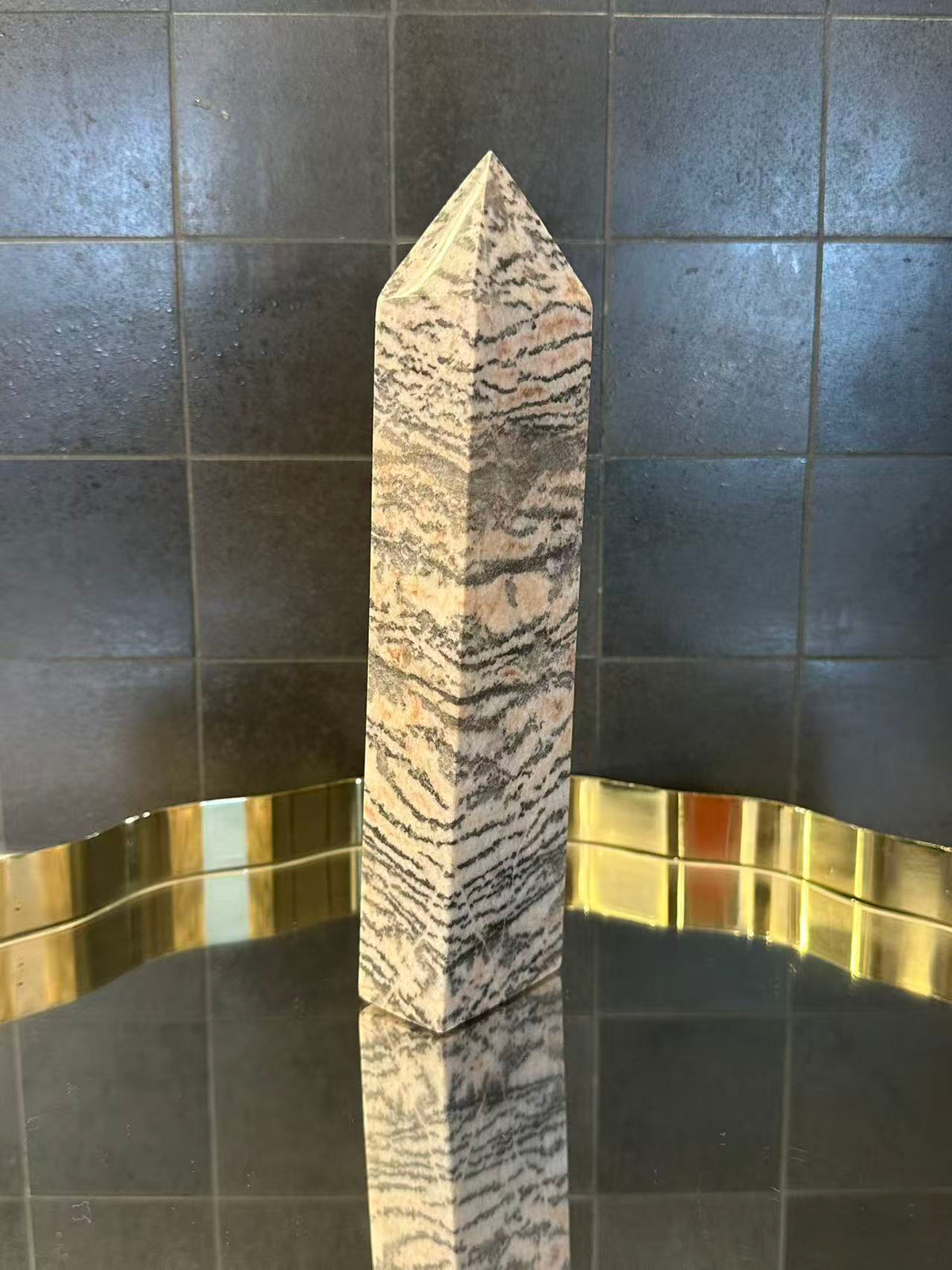 Pink Zebra Jasper Tower with Rose & Cream Banding | 999g 23cm Exact Piece #1