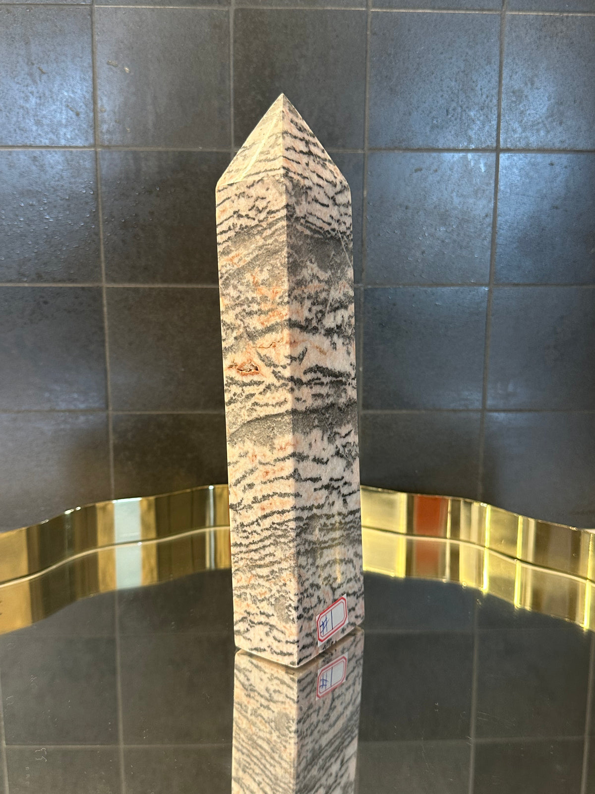 Pink Zebra Jasper Tower with Rose & Cream Banding | 999g 23cm Exact Piece #1