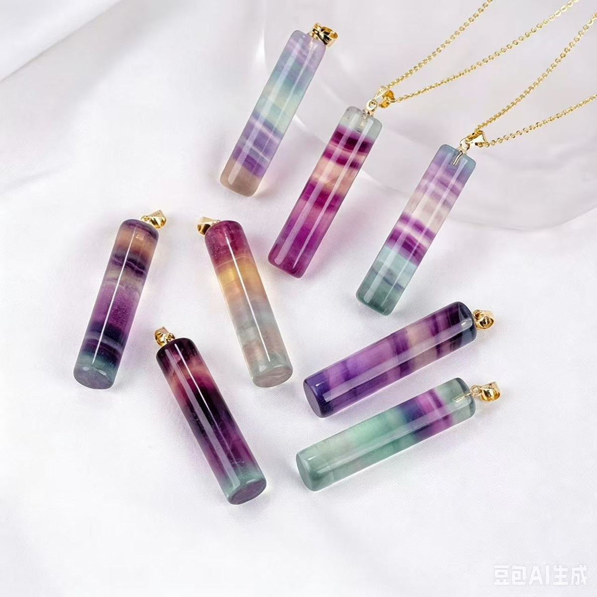 Rainbow Fluorite Bar Necklace | 14K Gold-Filled Chain