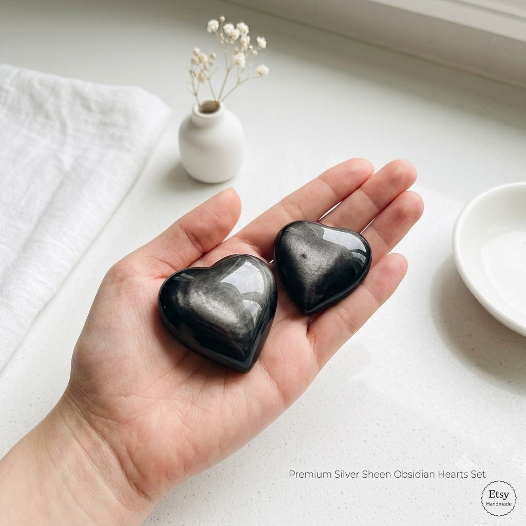 Silver Sheen Obsidian Heart | Polished Crystal 4–5cm