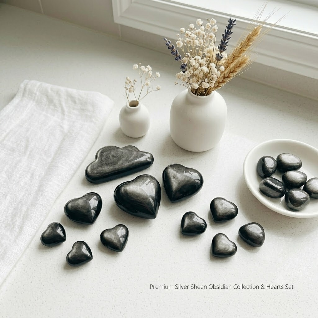 Silver Sheen Obsidian Heart | Polished Crystal 4–5cm