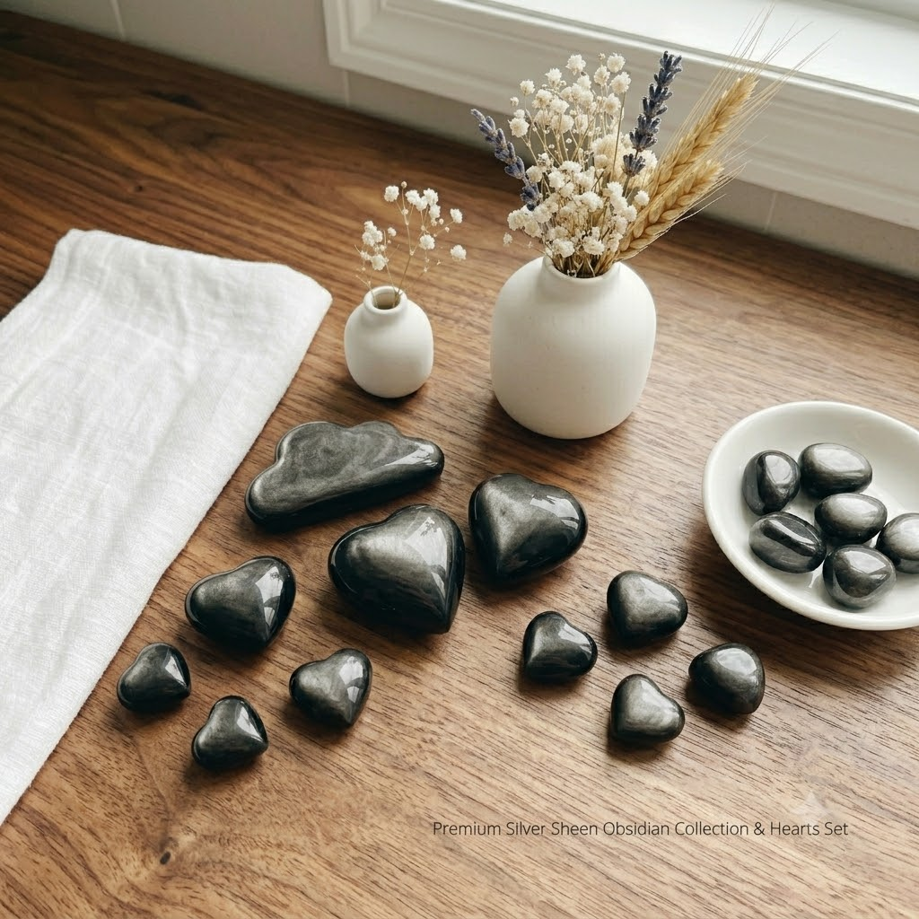 Silver Sheen Obsidian Heart | Polished Crystal 4–5cm