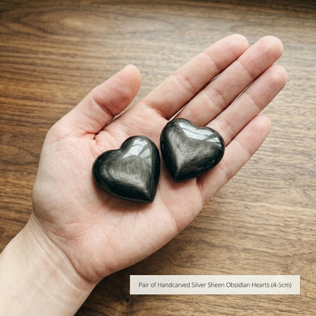 Silver Sheen Obsidian Heart | Polished Crystal 4–5cm