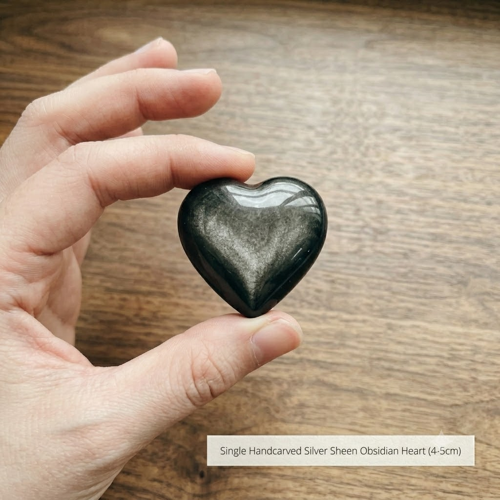 Silver Sheen Obsidian Heart | Polished Crystal 4–5cm
