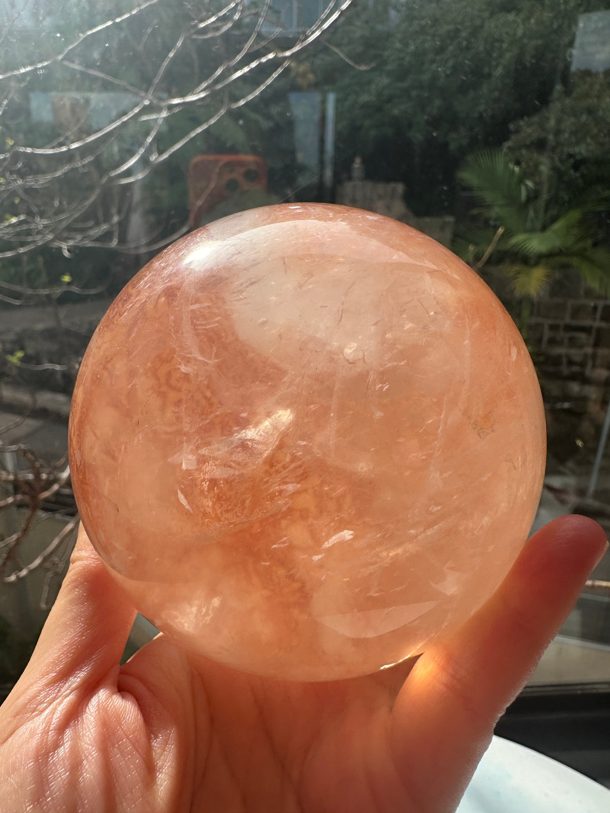 Fire Quartz sphere #1 with red hematite inclusions, 1005g 9cm exact piece
