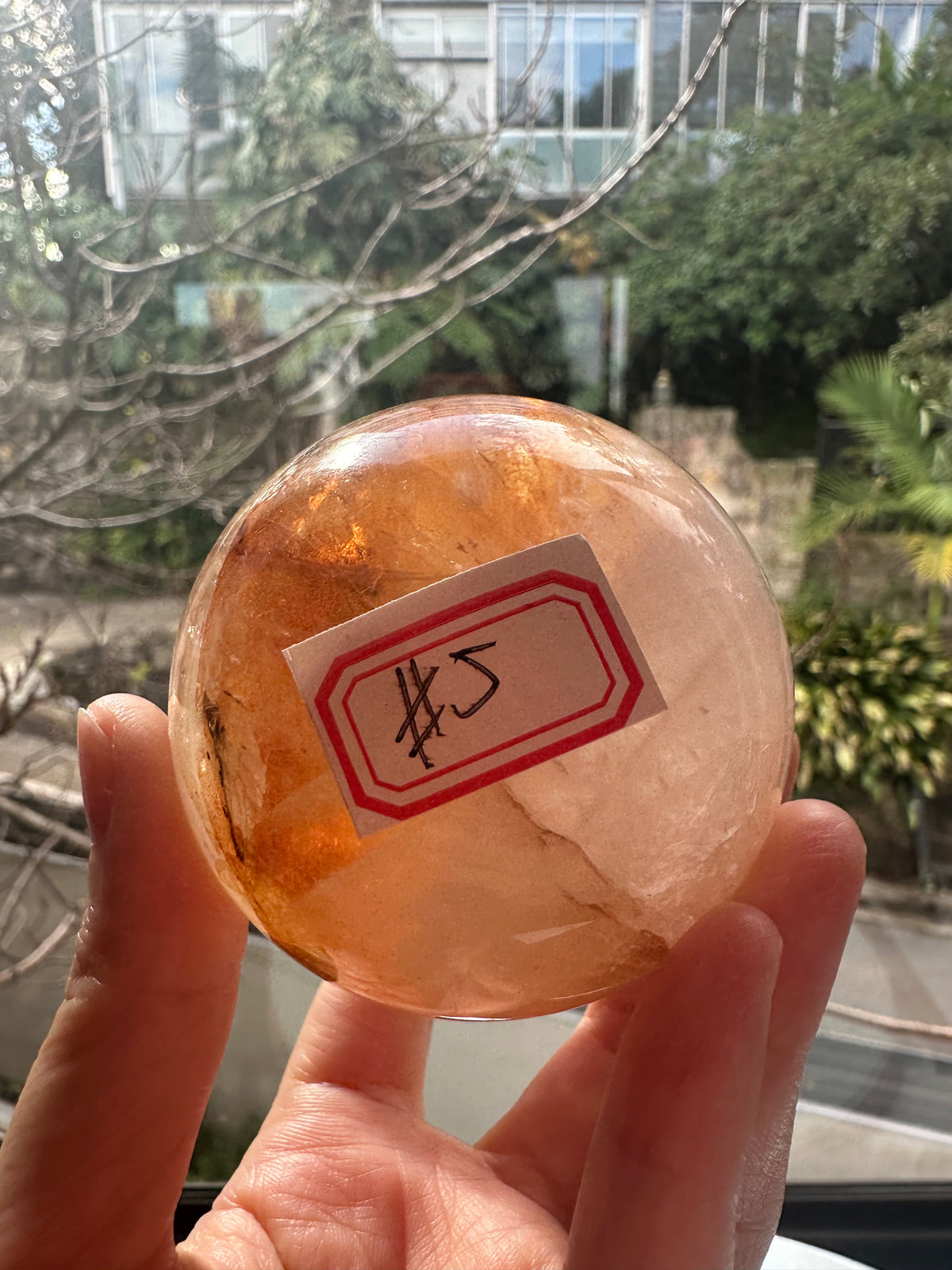 Fire Quartz sphere #5 with red hematite inclusions, 341g 7.3cm exact piece