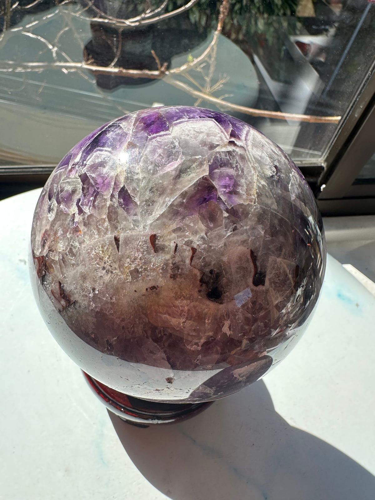 Dream Amethyst Sphere with Chevron Banding & Stand, 1.58kg 10.2cm Exact Piece #1 – alternate view 6
