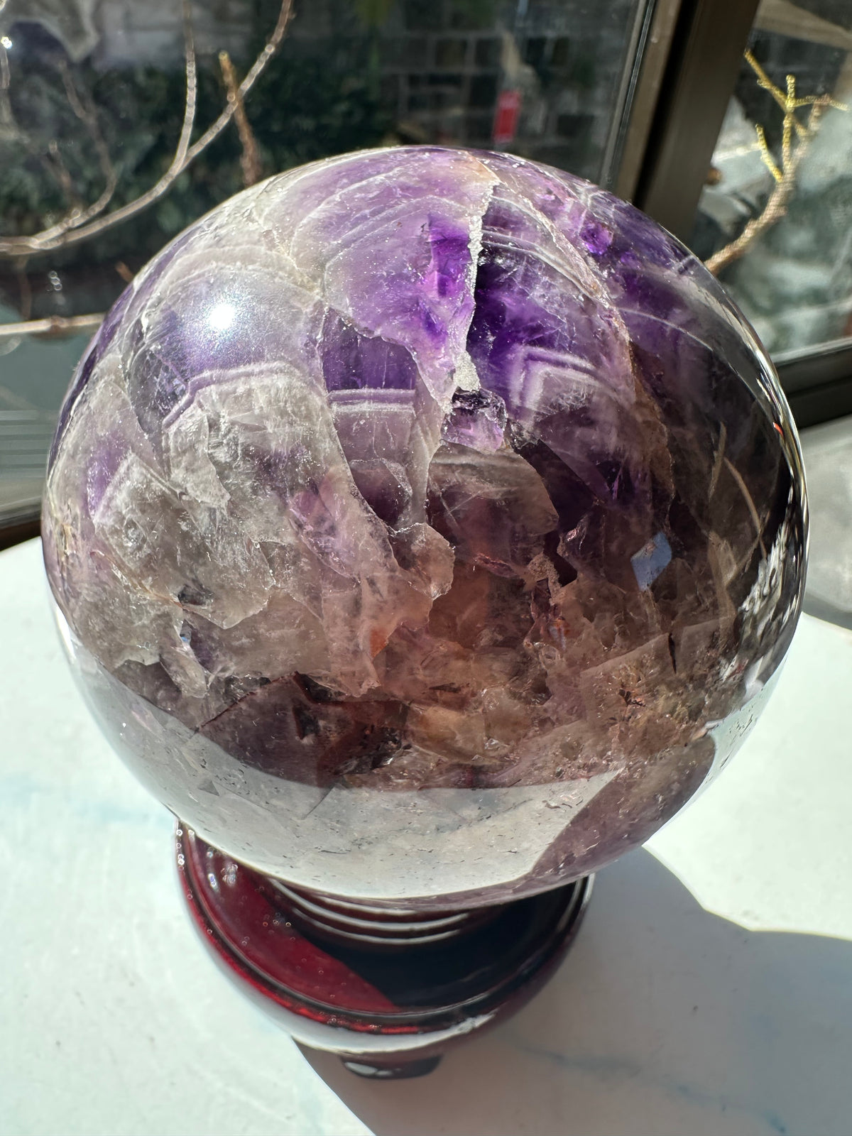 Dream Amethyst Sphere with Chevron Banding & Stand, 1.58kg 10.2cm Exact Piece #1 – product overview