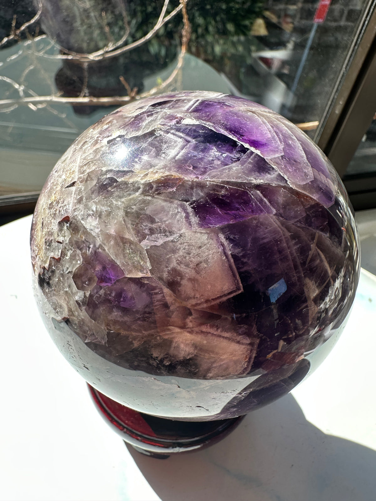 Dream Amethyst Sphere with Chevron Banding & Stand, 1.58kg 10.2cm Exact Piece #1 – alternate view 9