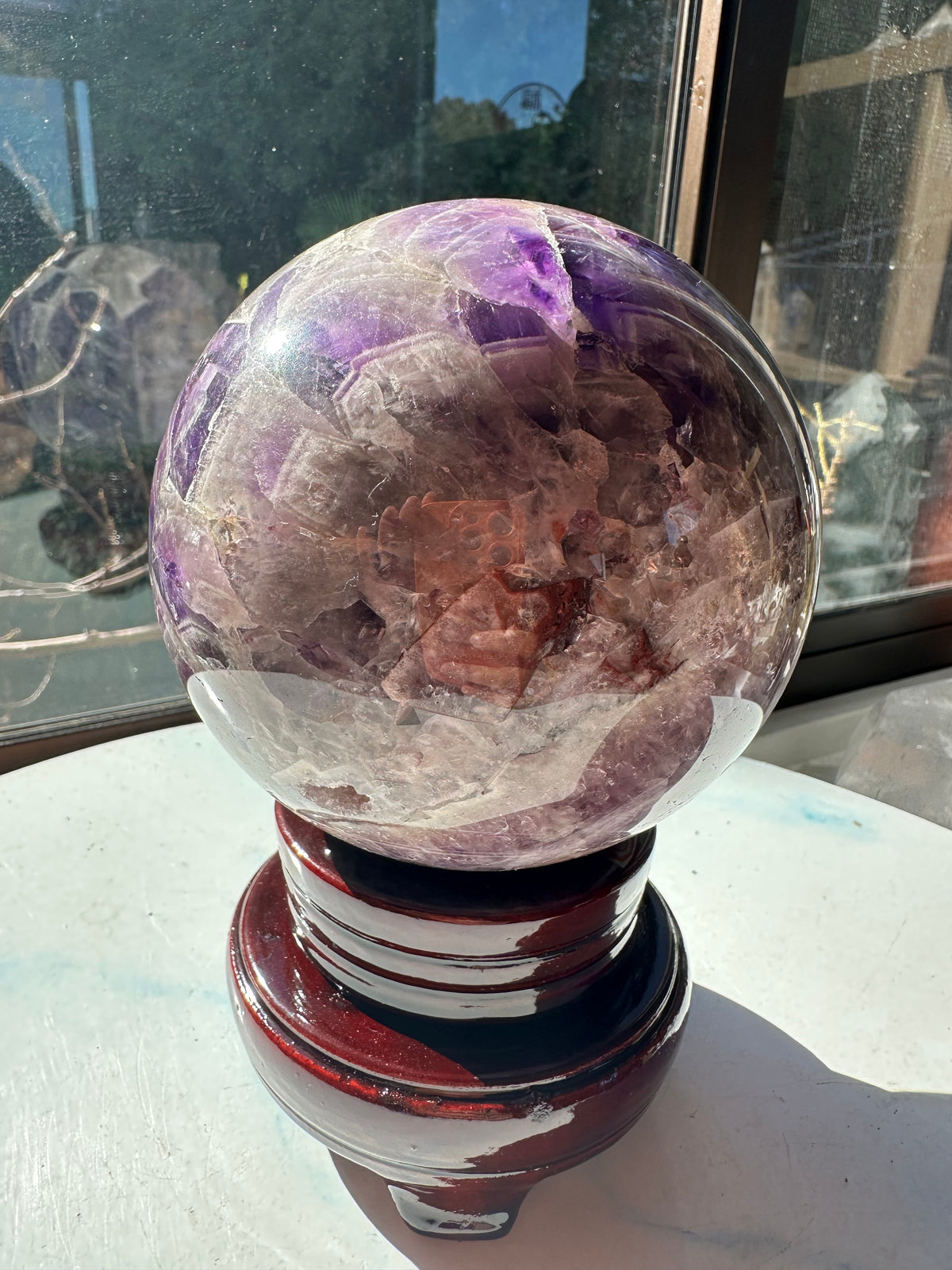 Dream Amethyst Sphere with Chevron Banding & Stand, 1.58kg 10.2cm Exact Piece #1 – alternate view 10