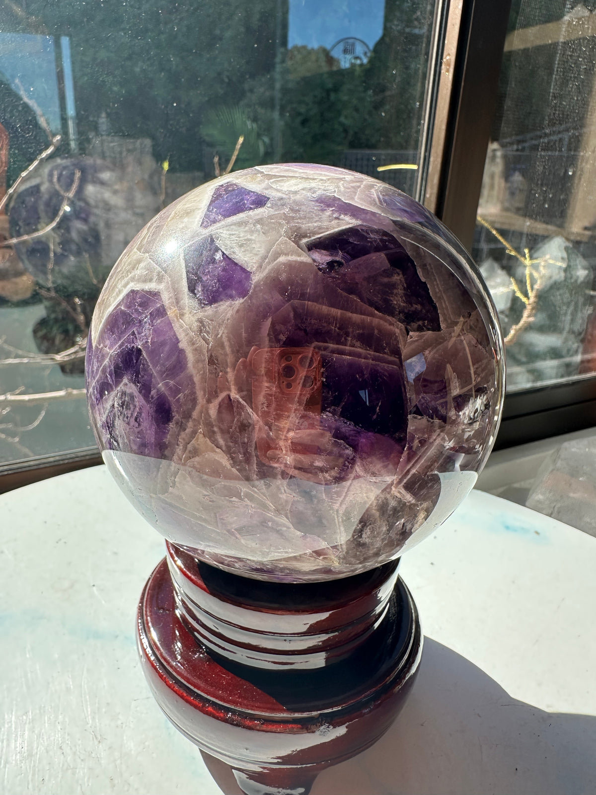 Dream Amethyst Sphere with Chevron Banding & Stand, 1.58kg 10.2cm Exact Piece #1 – alternate view 11