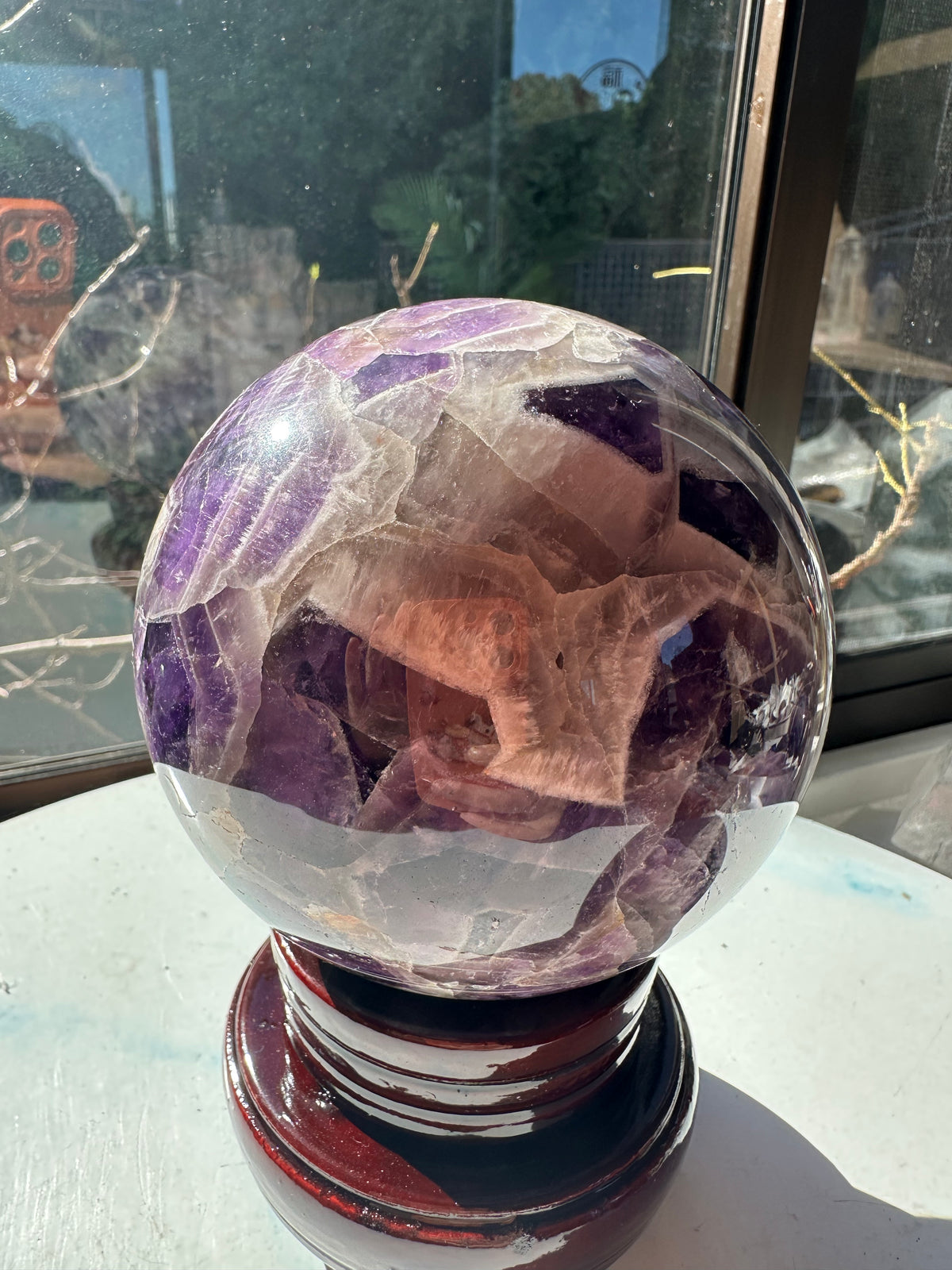 Dream Amethyst Sphere with Chevron Banding & Stand, 1.58kg 10.2cm Exact Piece #1 – alternate view 12