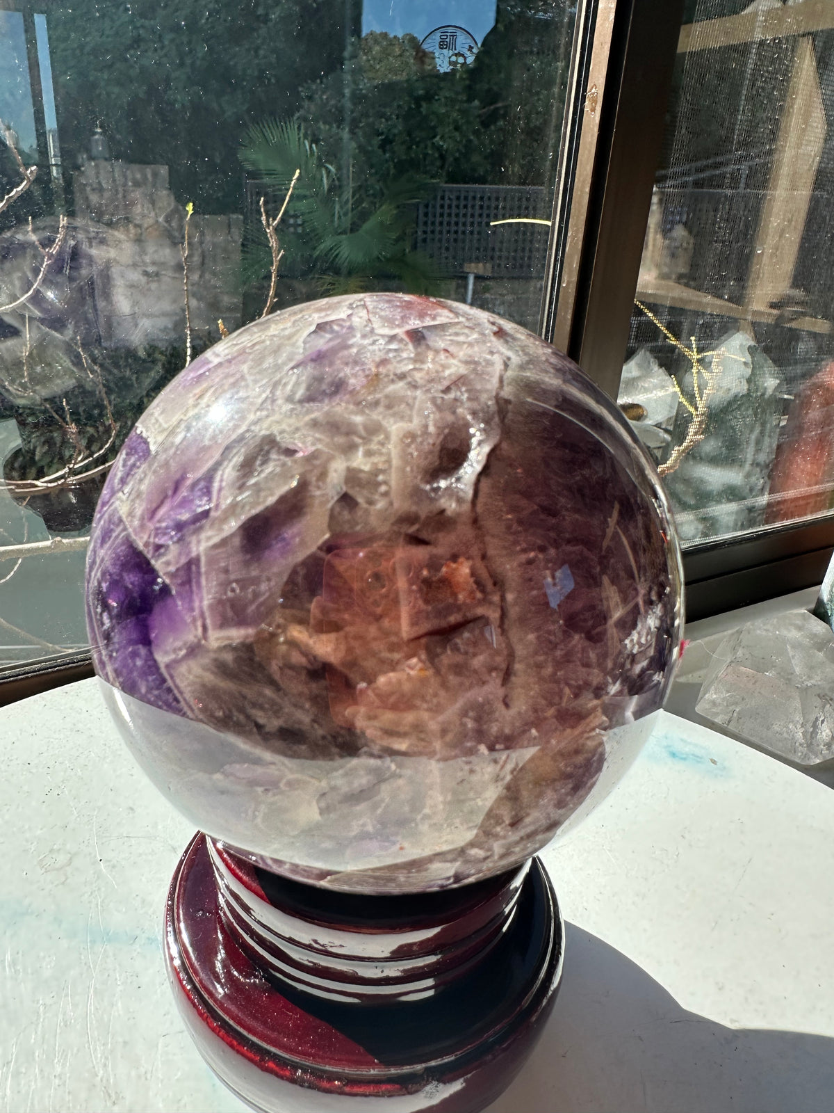 Dream Amethyst Sphere with Chevron Banding & Stand, 1.58kg 10.2cm Exact Piece #1 – alternate view 14