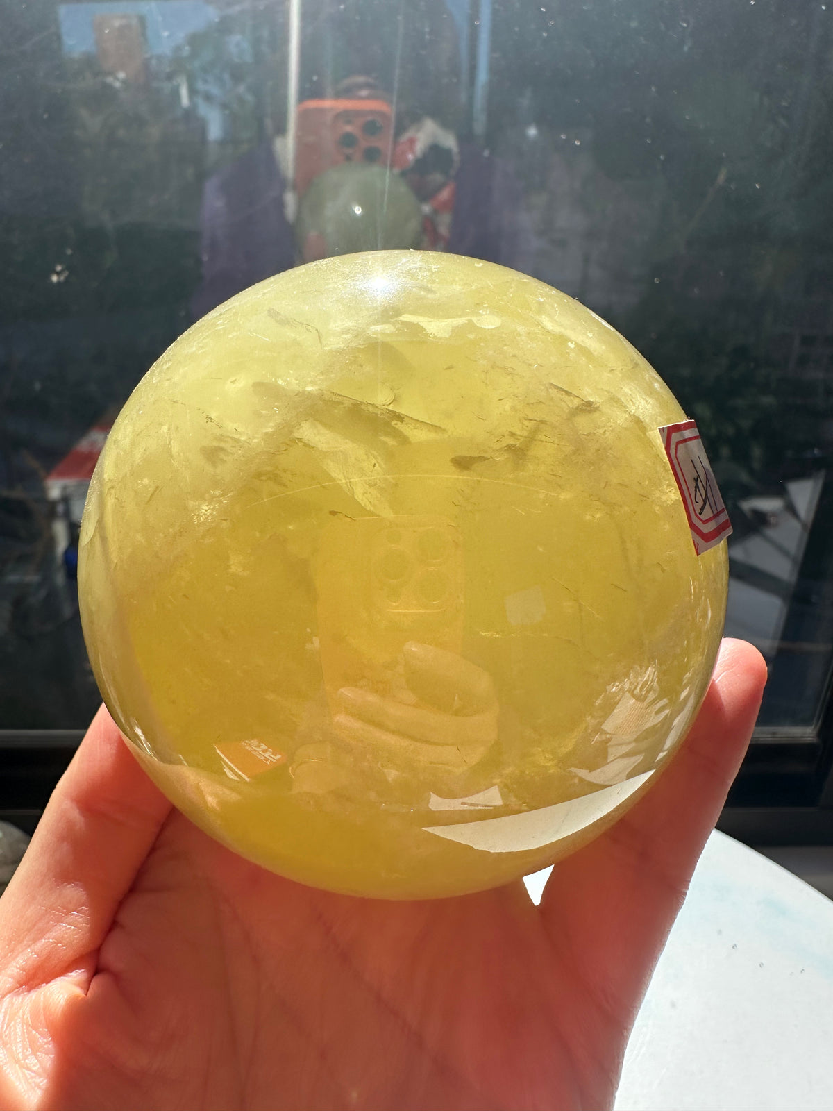 Brazilian Citrine Sphere with Golden Colour, Exact Piece #1 – top view