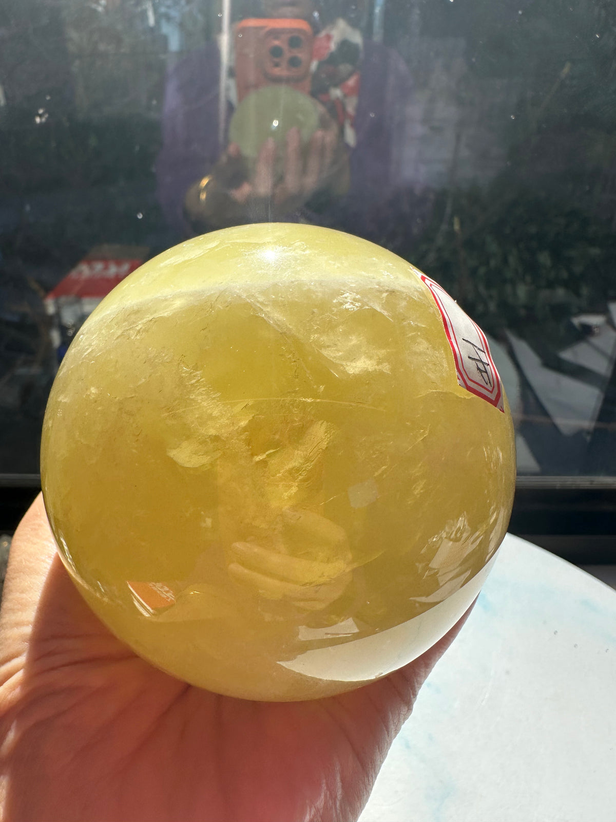Brazilian Citrine Sphere with Golden Colour, Exact Piece #1 – rainbow close-up