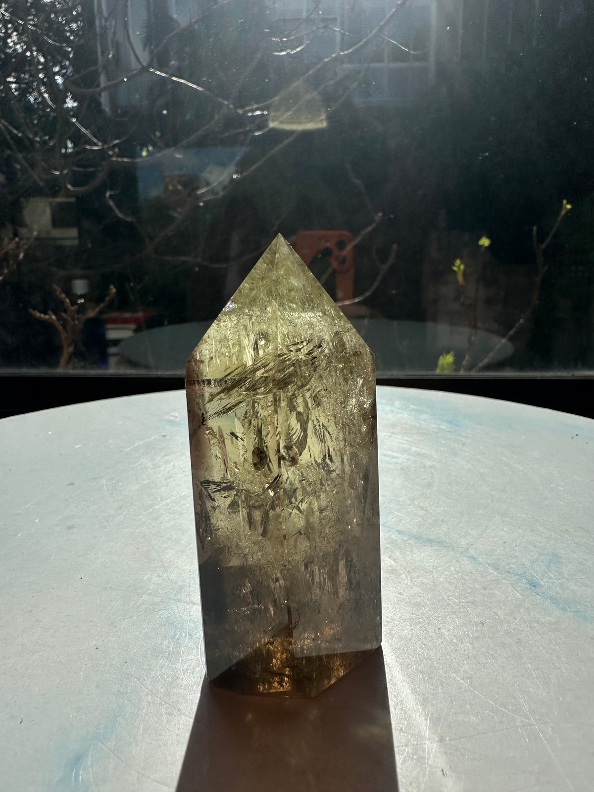 Brazilian Citrine Tower with Rainbow, Exact Piece #12 – rainbow close-up