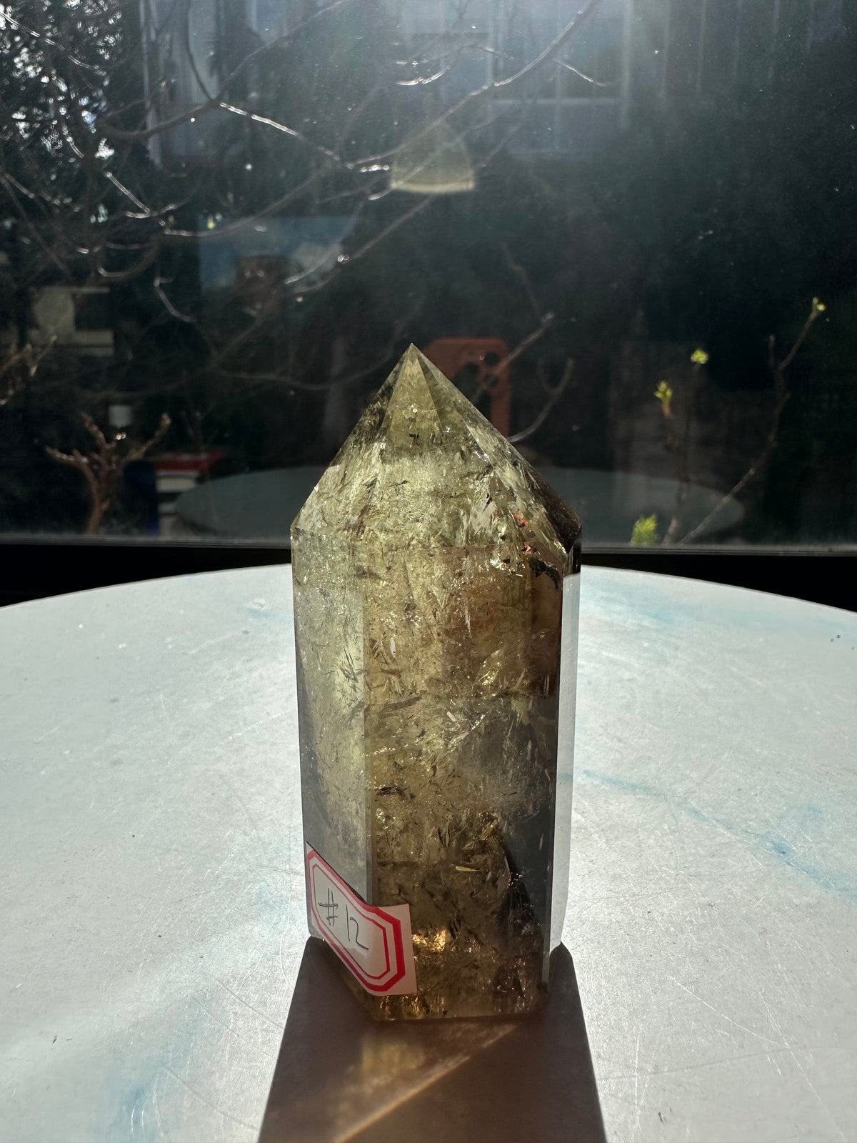 Brazilian Citrine Tower with Rainbow, Exact Piece #12 – natural inclusions detail