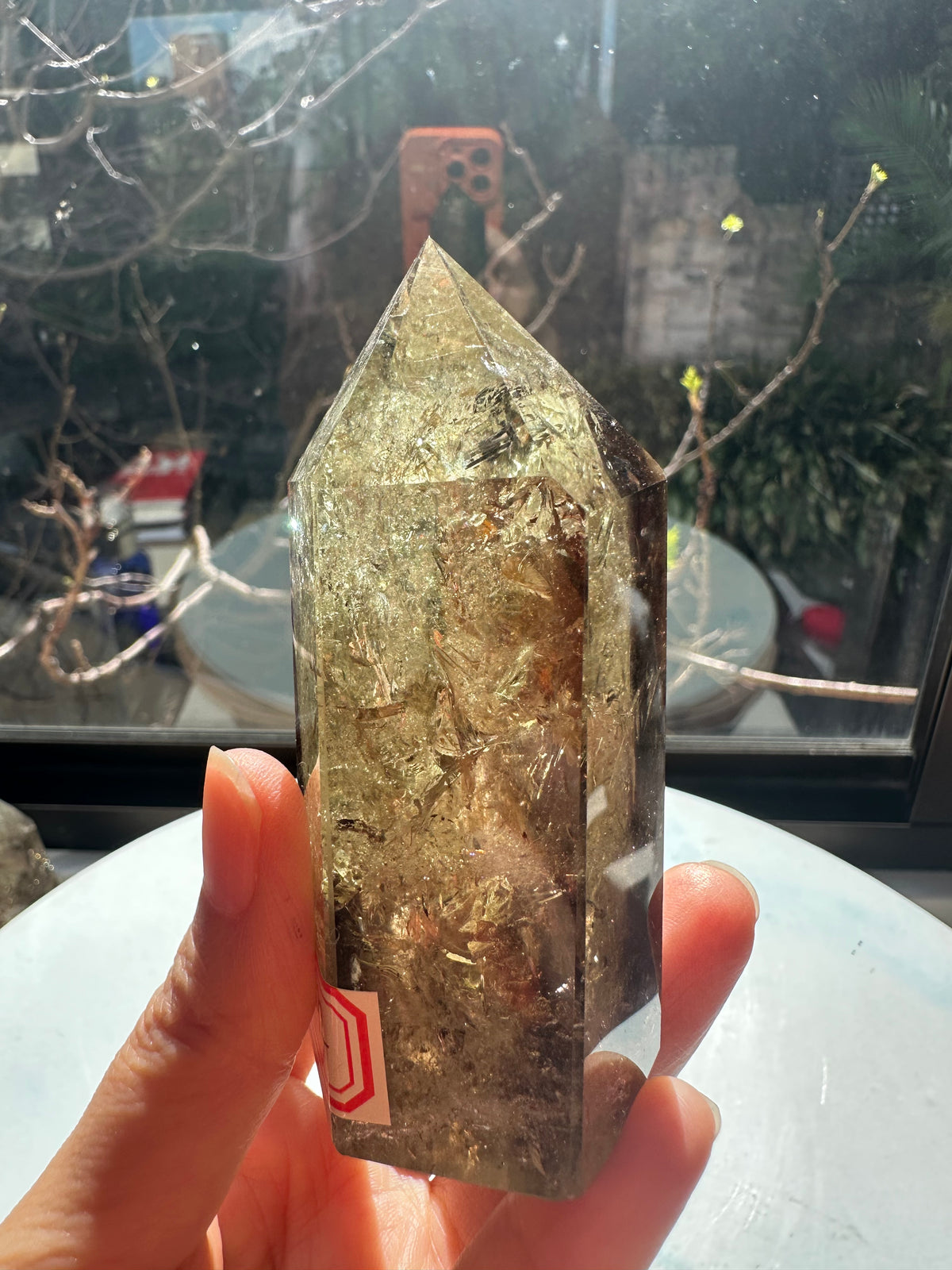 Brazilian Citrine Tower with Rainbow, Exact Piece #12 – polished surface detail