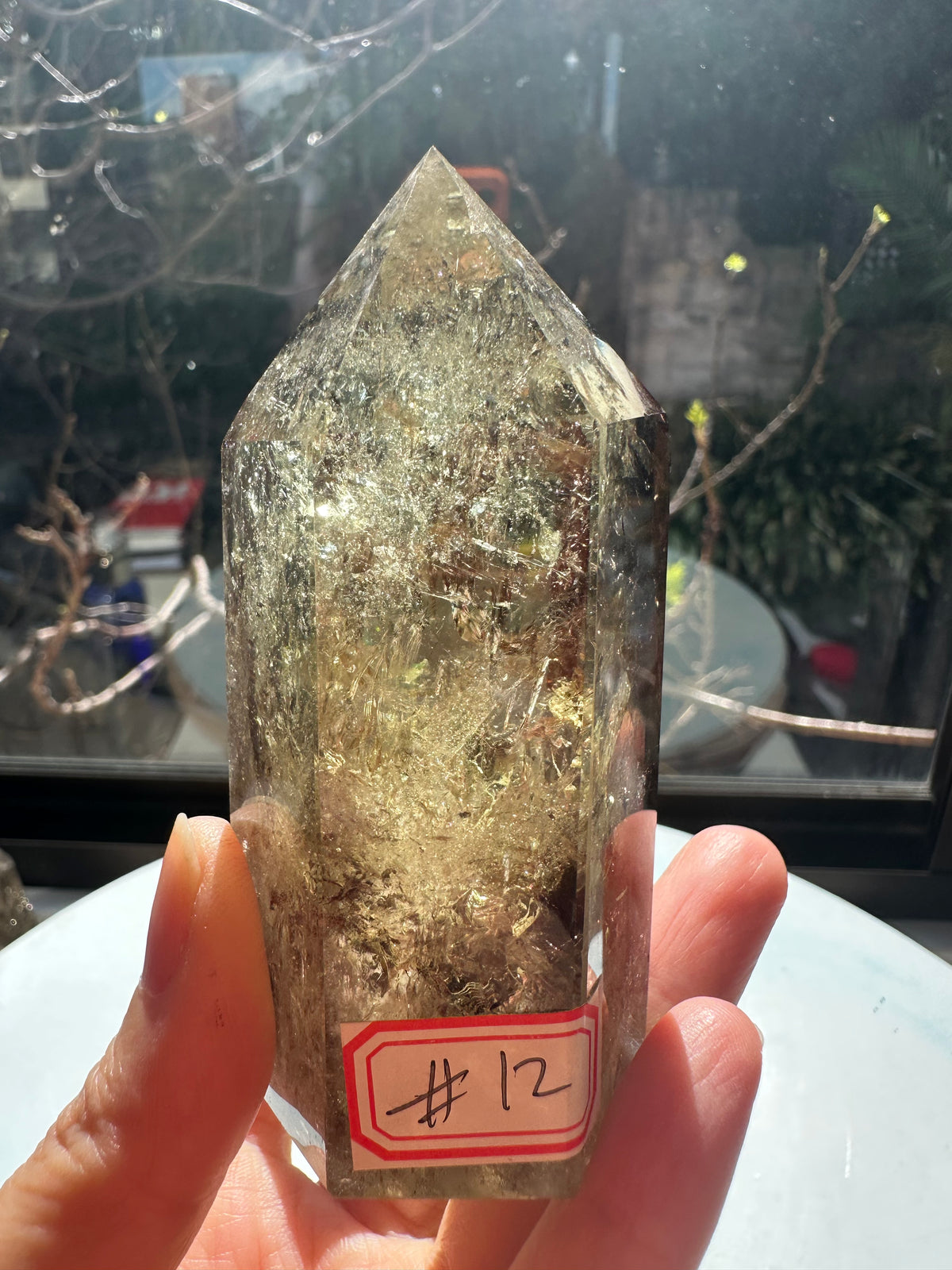 Brazilian Citrine Tower with Rainbow, Exact Piece #12 – front view
