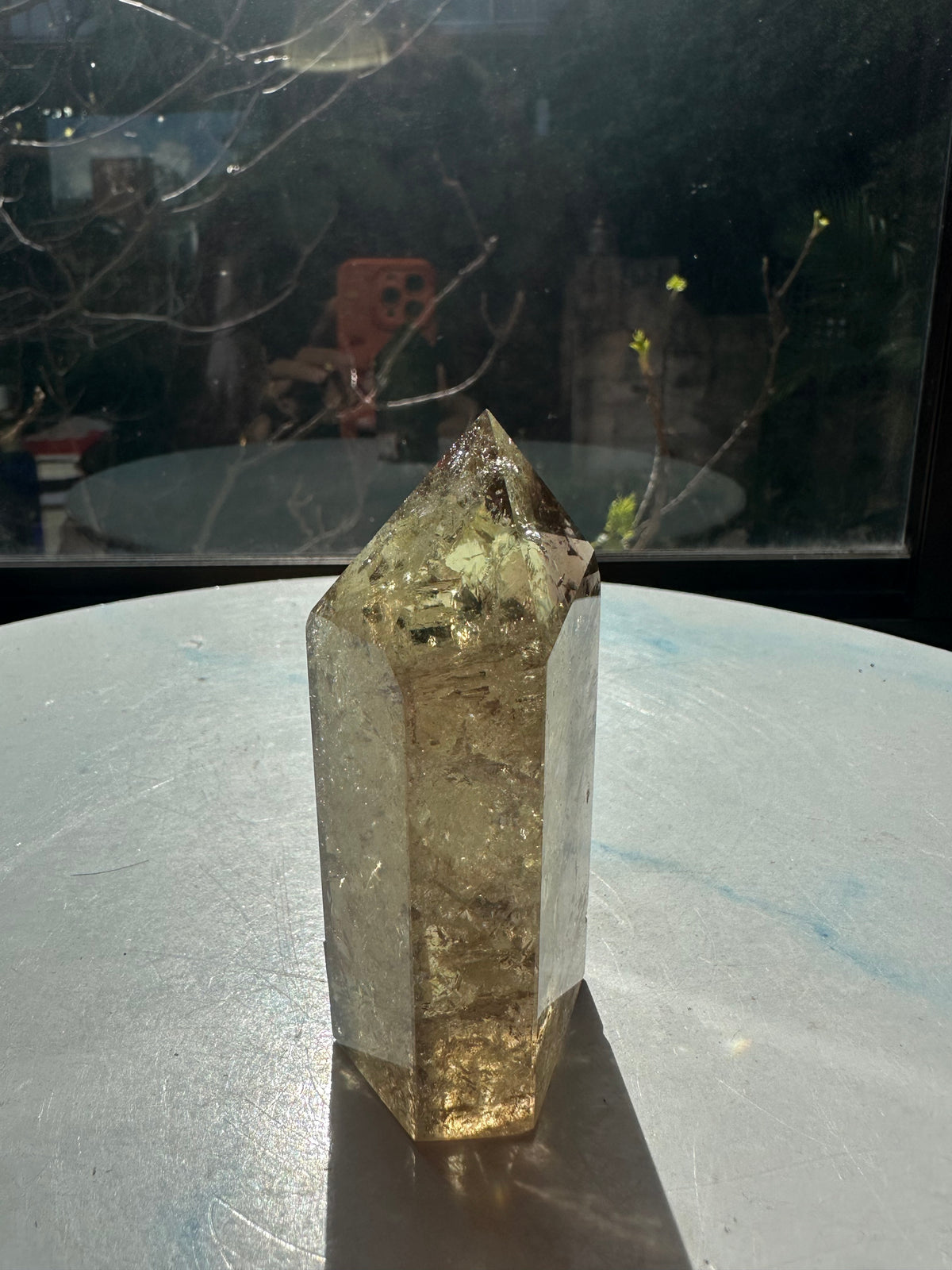 Brazilian Citrine Tower with Rainbow, Exact Piece #15 – top view