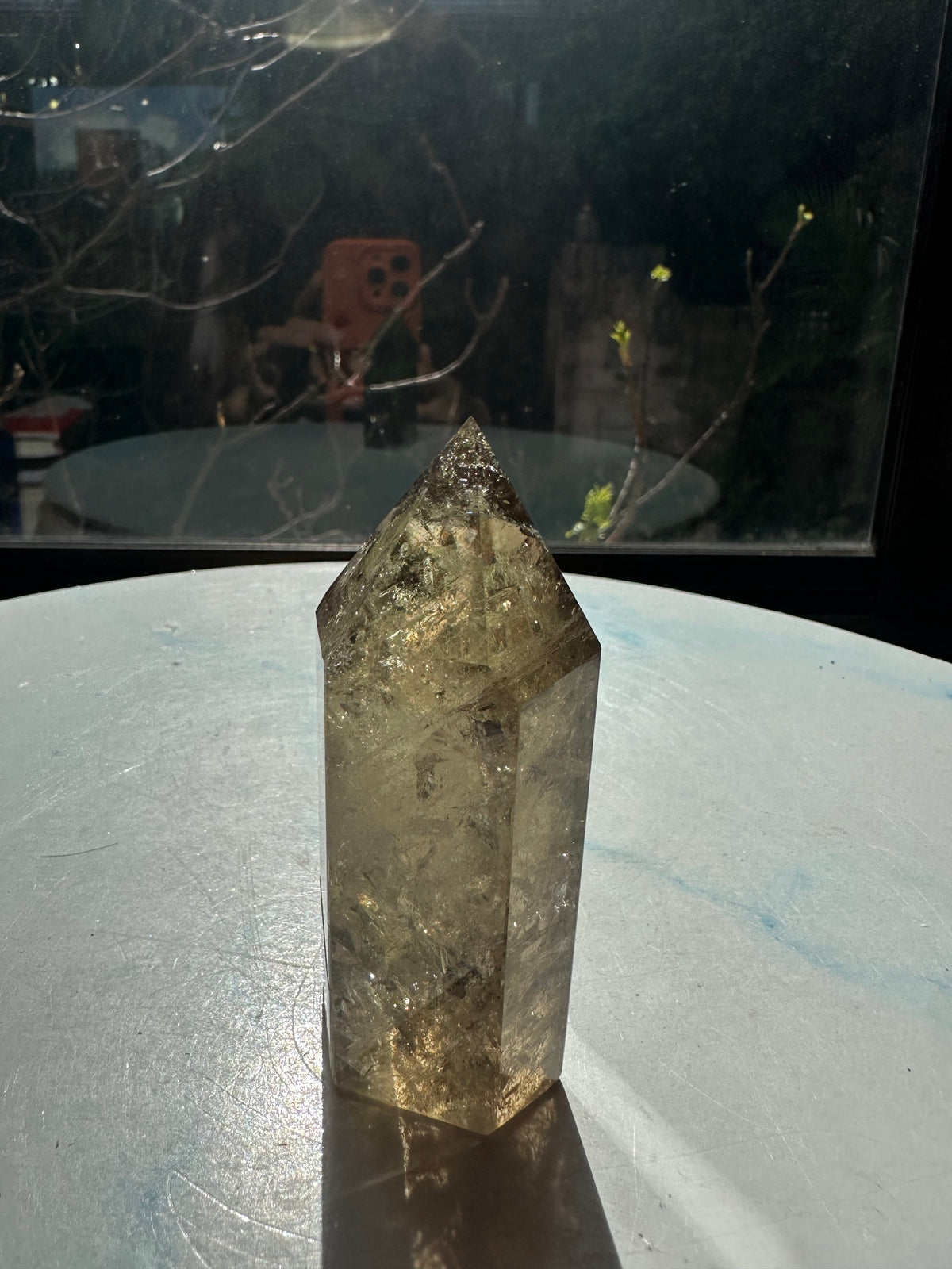 Brazilian Citrine Tower with Rainbow, Exact Piece #15 – base view