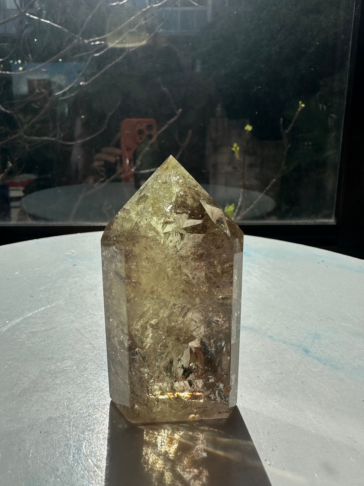 Brazilian Citrine Tower with Rainbow, Exact Piece #15 – natural inclusions detail