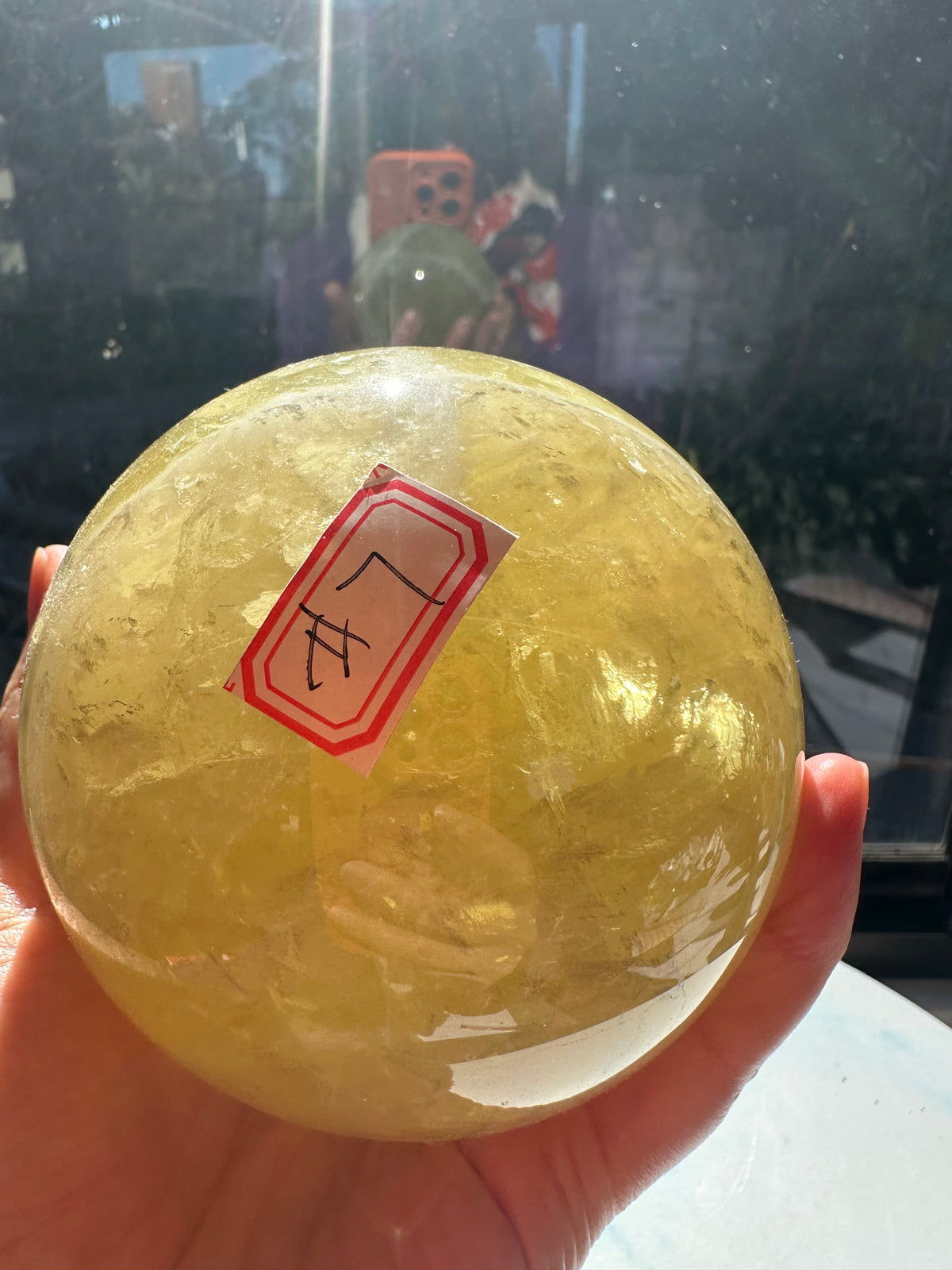 Brazilian Citrine Sphere with Rainbow, Exact Piece #7 – side view