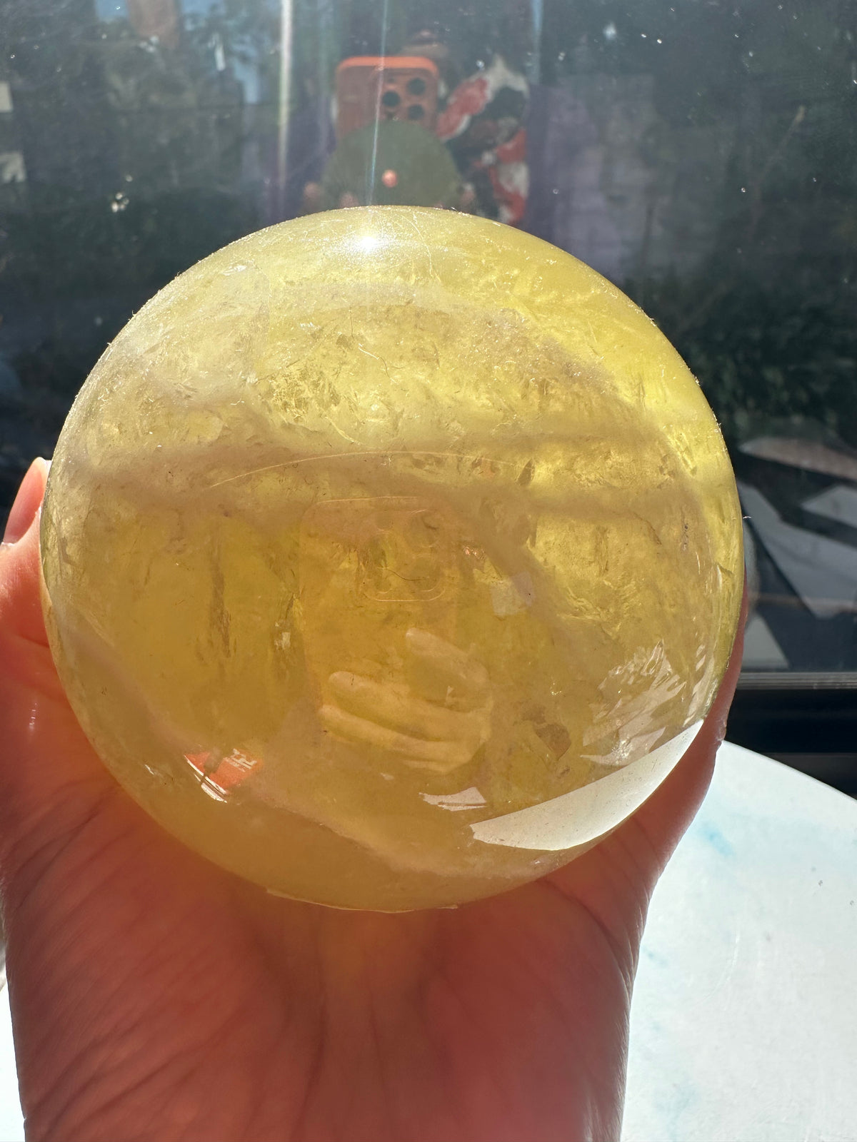 Brazilian Citrine Sphere with Rainbow, Exact Piece #7 – rainbow close-up