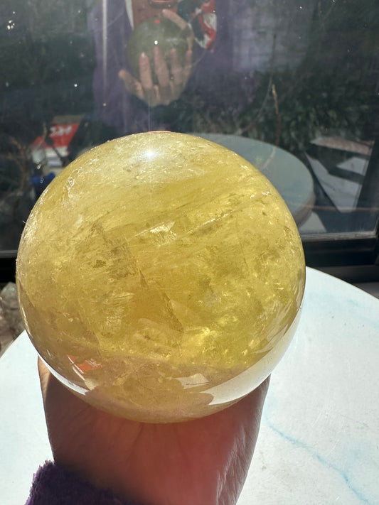 Large Natural Brazilian Citrine Sphere – Abundance Crystal Ball w Rainbow #7