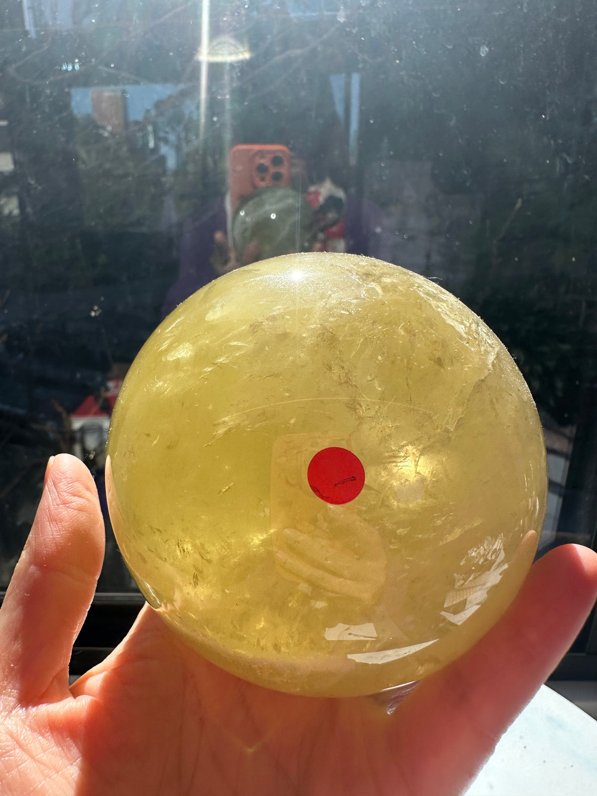 Brazilian Citrine Sphere with Rainbow, Exact Piece #7 – polished surface detail