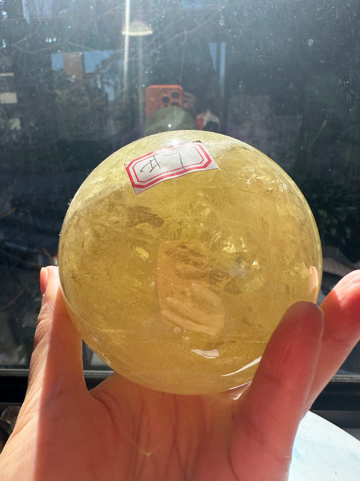 Brazilian Citrine Sphere with Rainbow, Exact Piece #7 – alternate angle