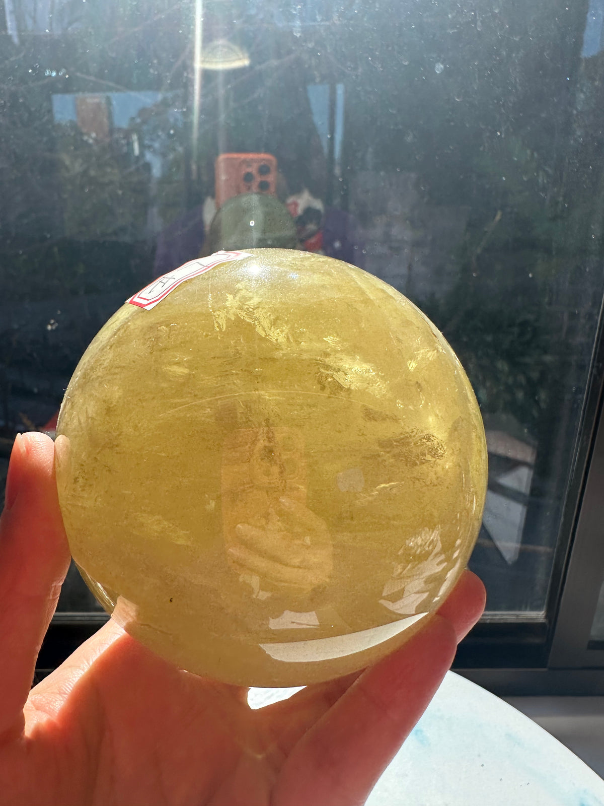 Brazilian Citrine Sphere with Rainbow, Exact Piece #7 – light-catching detail