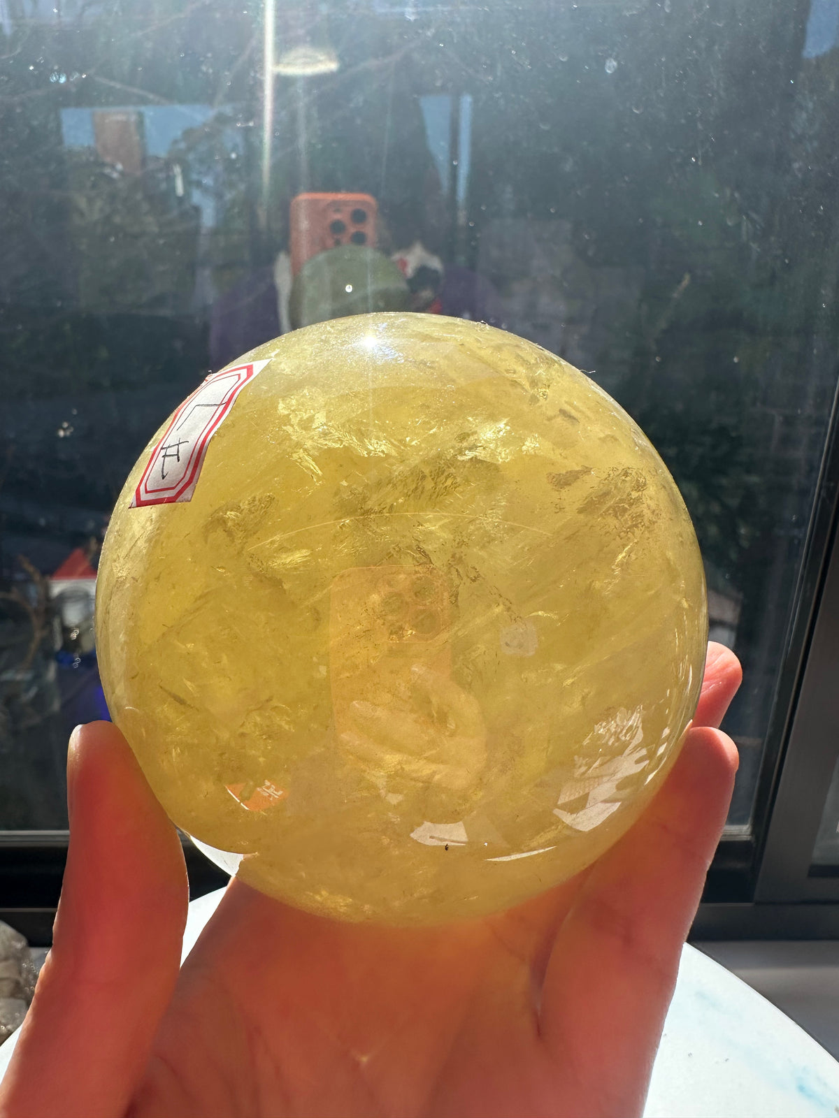 Brazilian Citrine Sphere with Rainbow, Exact Piece #7 – close-up view