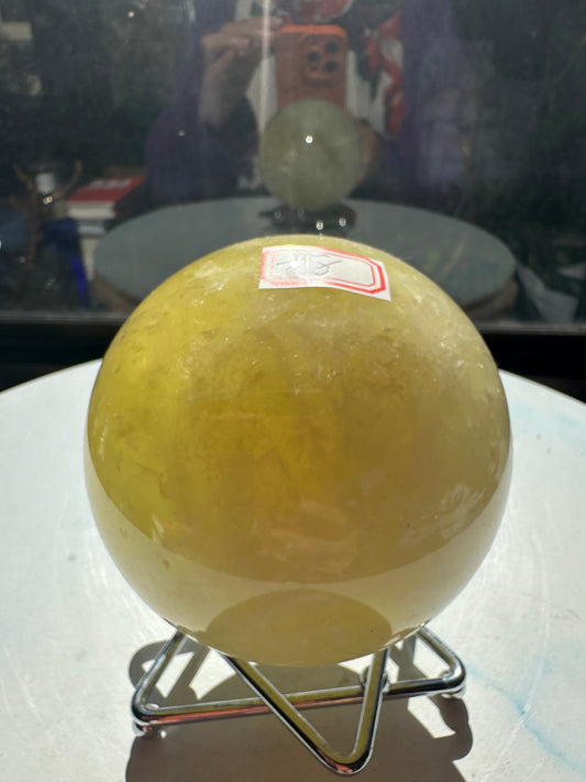 Extra Large Natural Brazilian Citrine Sphere – Abundance Crystal Ball w Rainbow #8