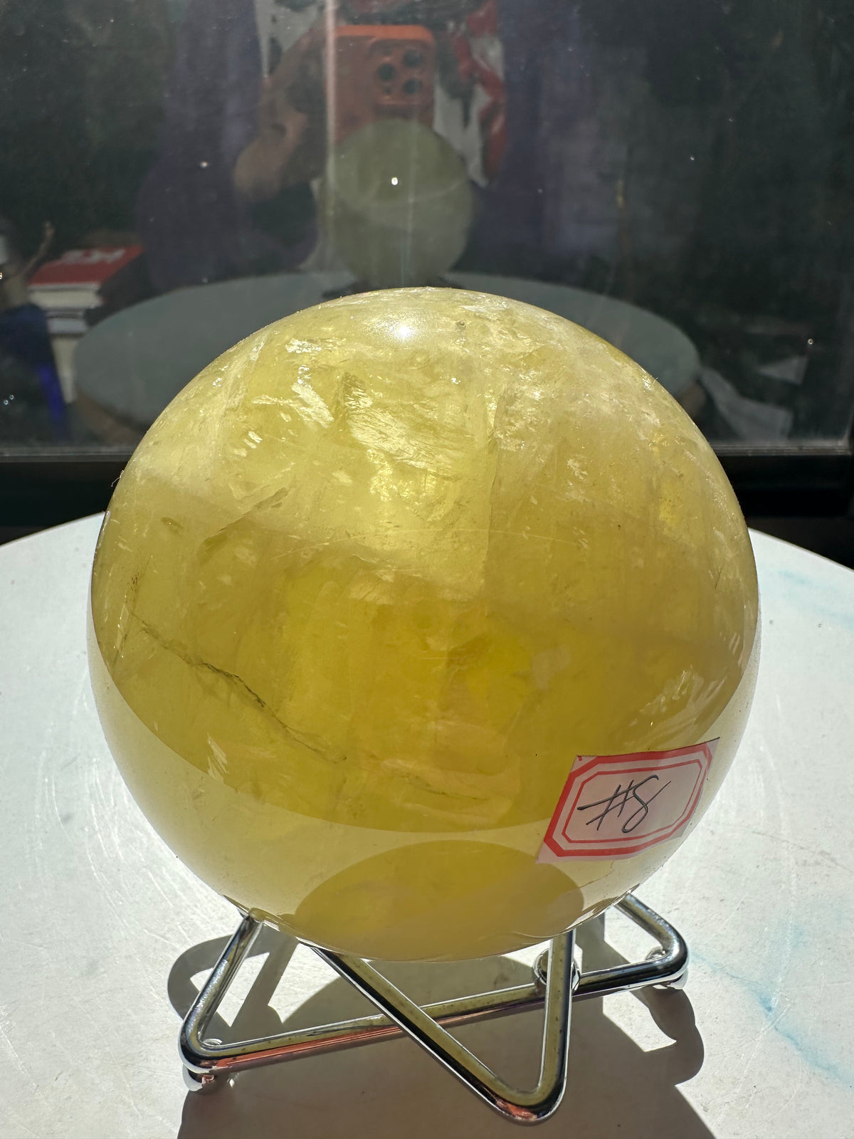 Brazilian Citrine Sphere with Rainbow, Exact Piece #8 – rainbow close-up