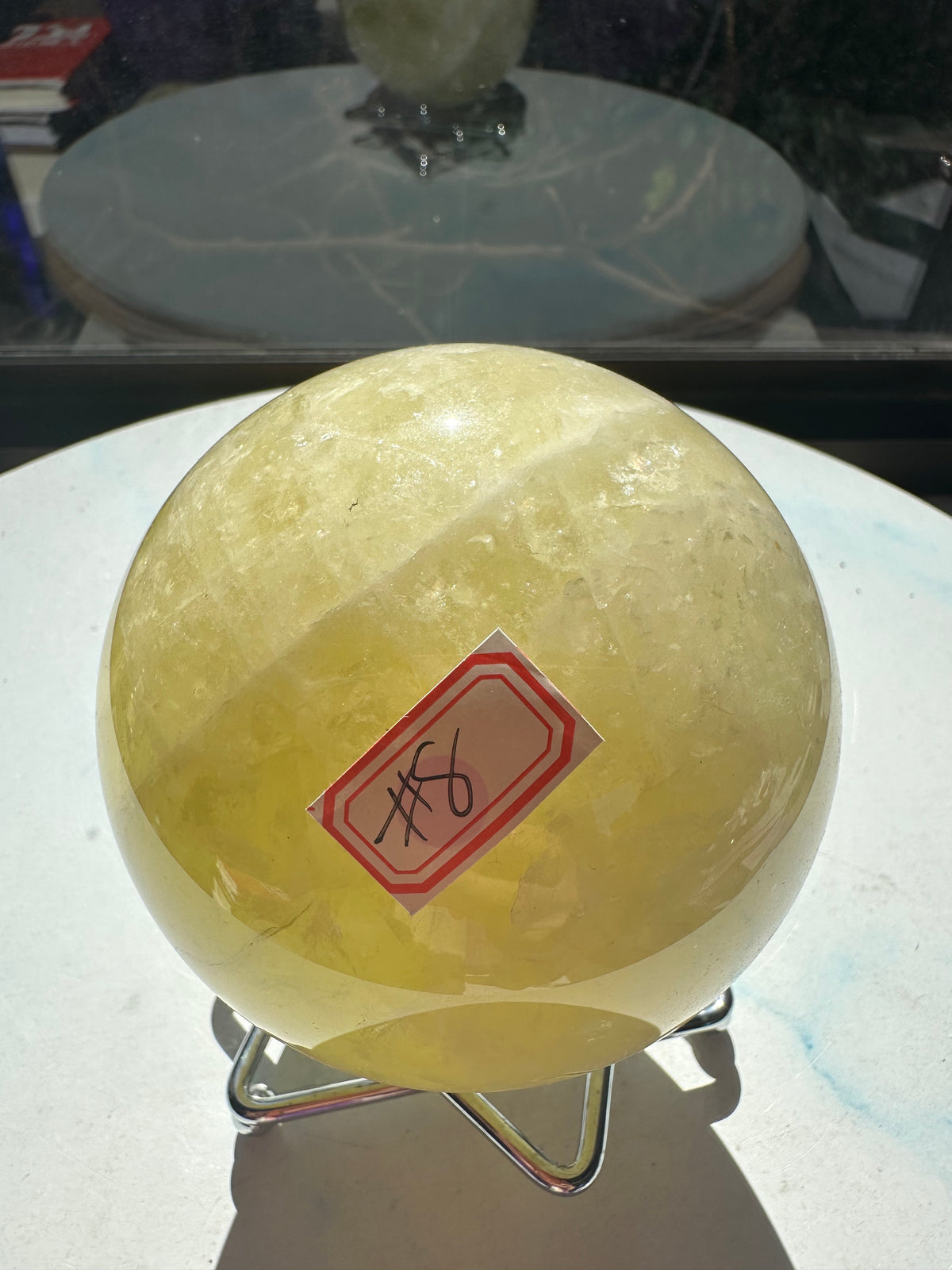 Brazilian Citrine Sphere with Rainbow, Exact Piece #8 – polished surface detail