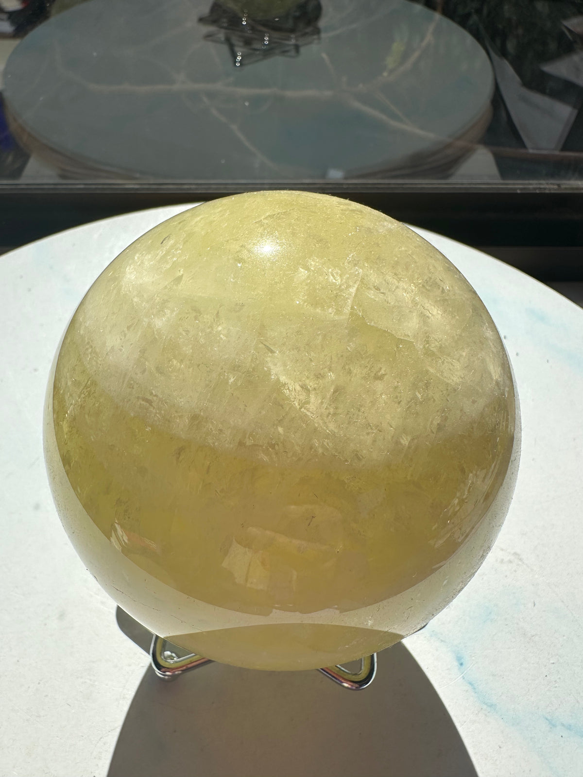 Brazilian Citrine Sphere with Golden Colour, Exact Piece #9 – natural inclusions detail
