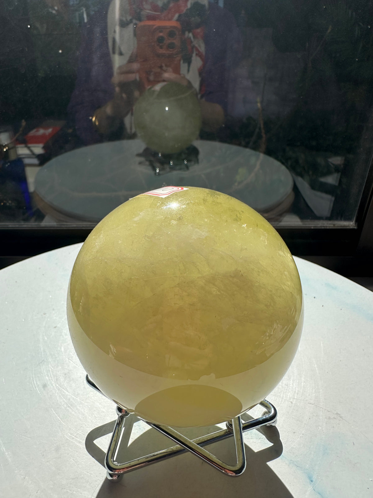 Brazilian Citrine Sphere with Golden Colour, Exact Piece #10 – natural inclusions detail