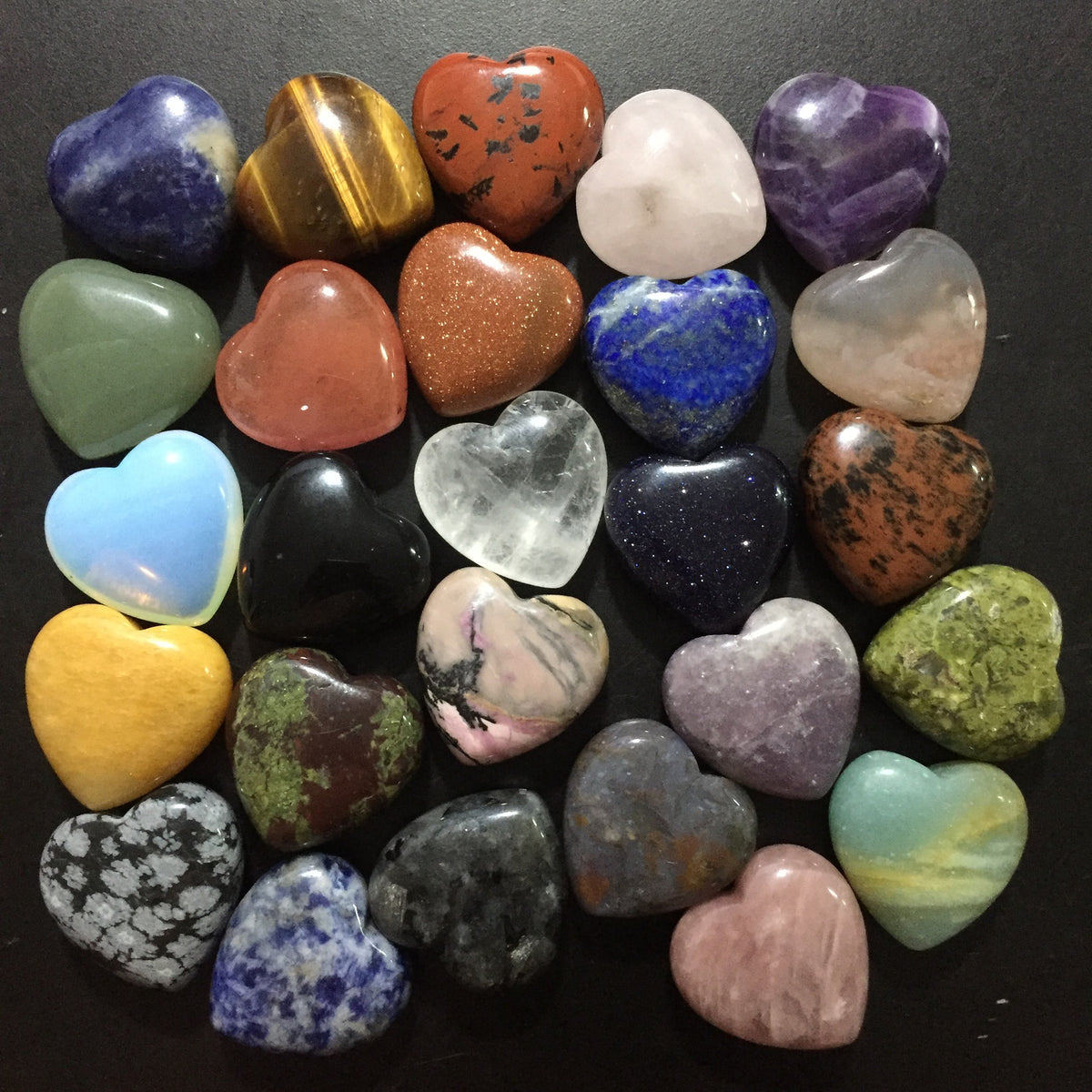 Mixed Crystal Hearts Set of 5 | Natural Stone Carvings 3cm