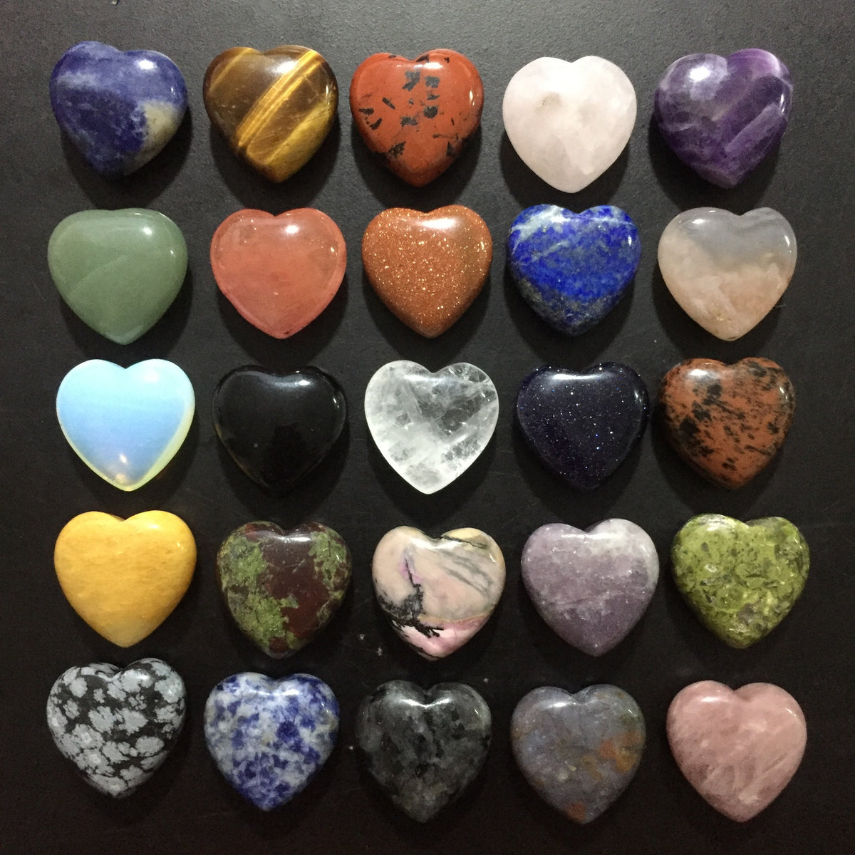 Mixed Crystal Hearts Set of 5 | Natural Stone Carvings 3cm
