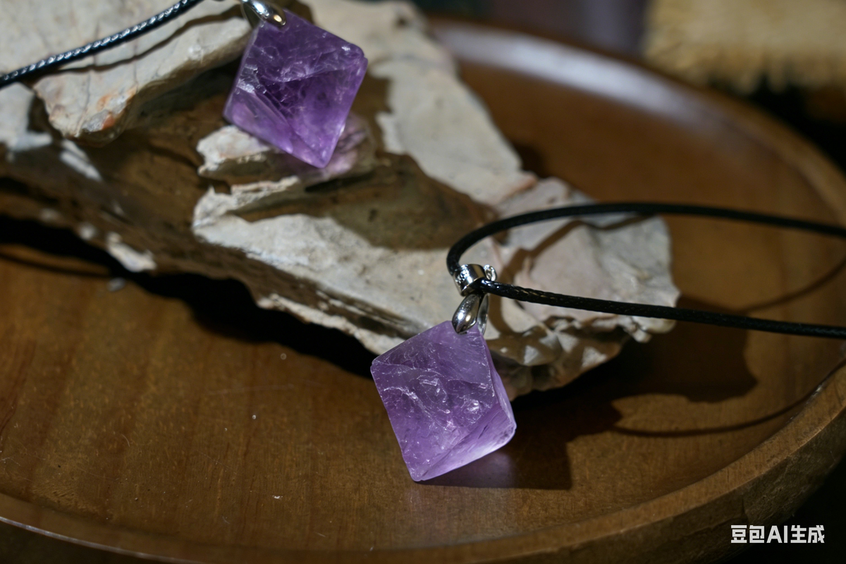 Purple Fluorite Octahedron Necklace | Natural Crystal Pendant