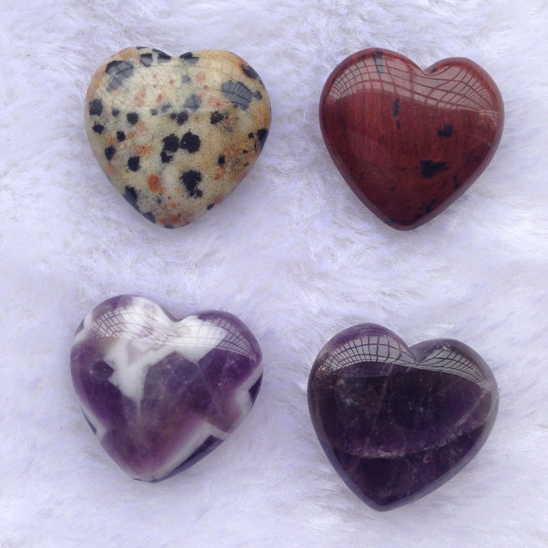 Small crystal heart gift set product example with polished gemstone pieces